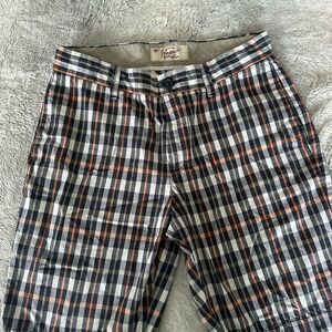 Plaid Men’s Shorts in Grey, Orange, and White